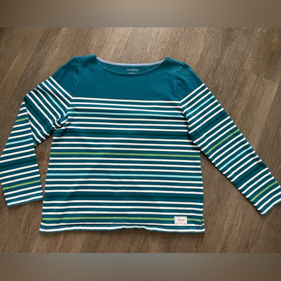 Authentic Talbots Striped Long Sleeve Tee Top Womens Size XL 100% Cotton - Picture 1 of 14